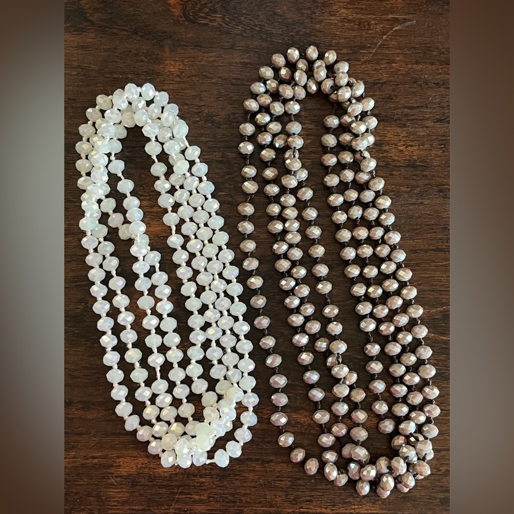 Layering necklaces bundle includes 2 strands - iridescent white and toffee brown